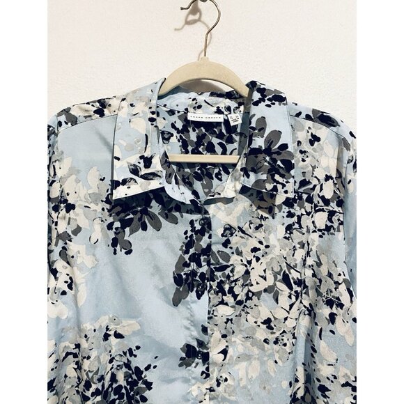 Susan Graver Top Womens 20W Light Blue Floral Button Up Long Sleeve Career Work - Picture 2 of 7
